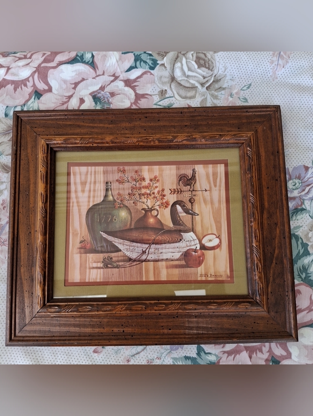 Vintage 70s/80s Duck by John E Bradley Wood Framed Print Rustic HOMCO 13.5×11.5"